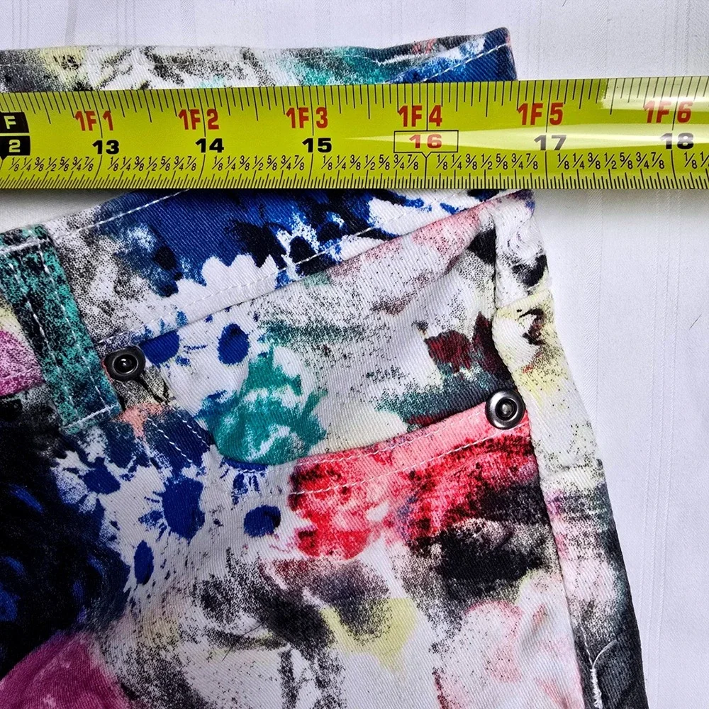 Zeza B Floral Womens Print Mid Rise Pants XL Multi Color Stretch‎ Cotton Blend